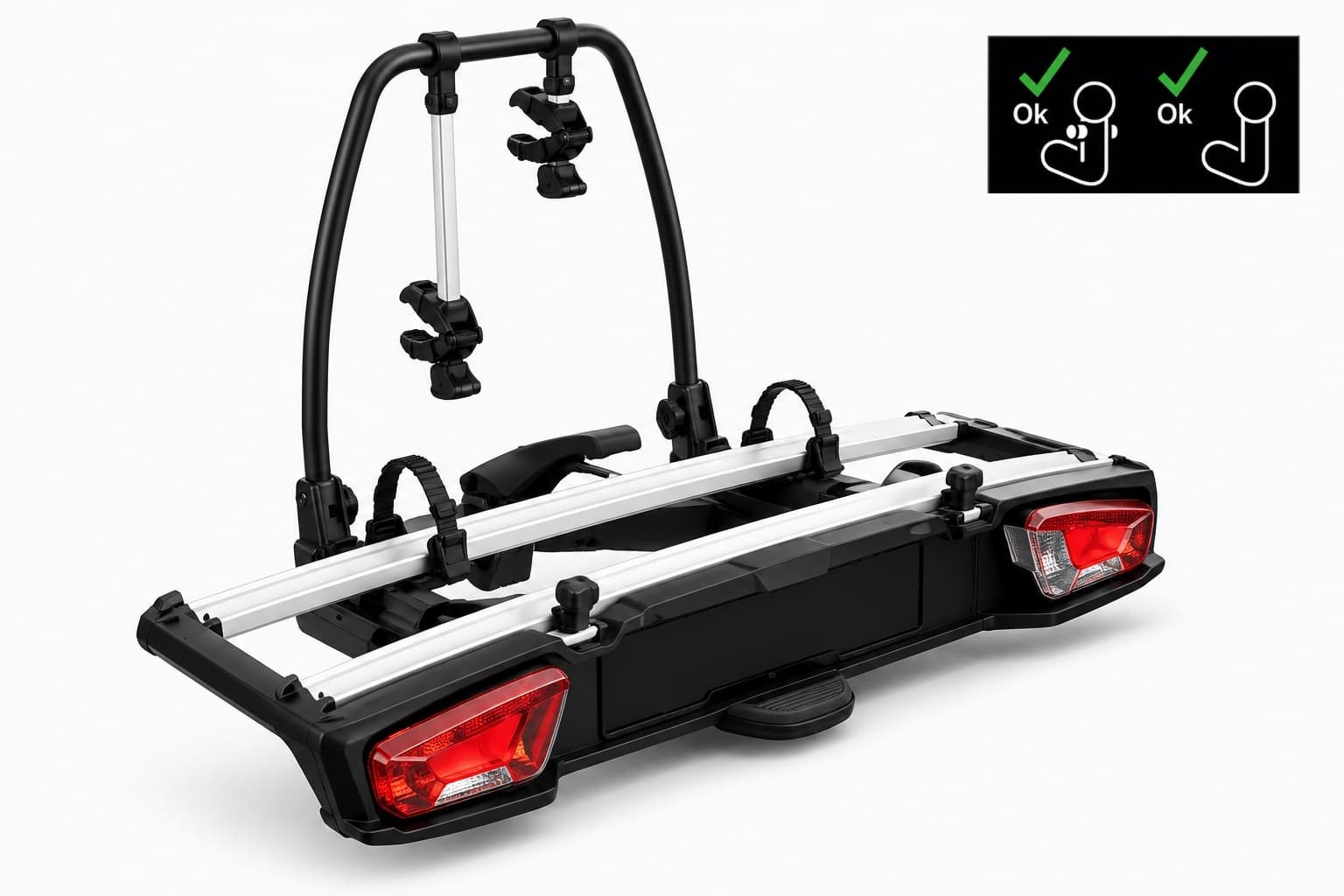 Fietsdrager, op trekhaak gemonteerd (2 elektrische fietsen, VeloSpace XT2)